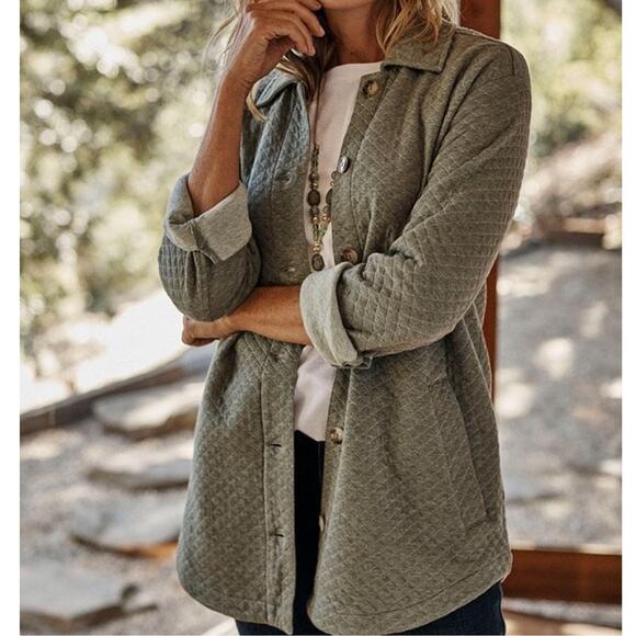 J. Jill Medium Shacket Quilted Jacket Medium Fall Sweater Cozy Staple Sage Comfy - Picture 13 of 13